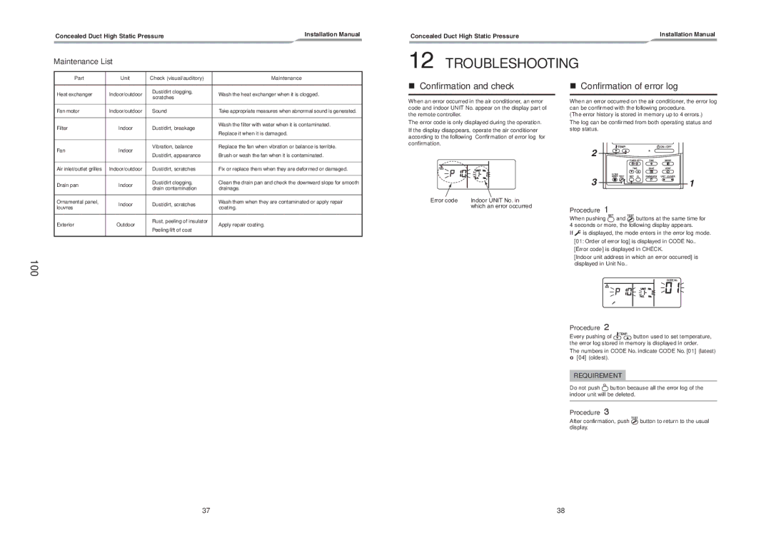 Toshiba RAV-SM2242DT-TR, RAV-SM2802DT-E, RAV-SM2802DT-TR service manual Confirmation and check, Confirmation of error log 