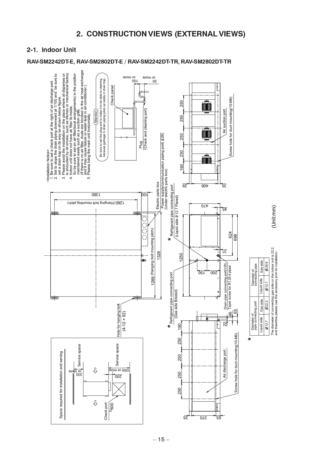 Toshiba RAV-SM2802DT-E, RAV-SM2242DT-TR, RAV-SM2802DT-TR service manual Indoor Unit, SM2242DT-E 