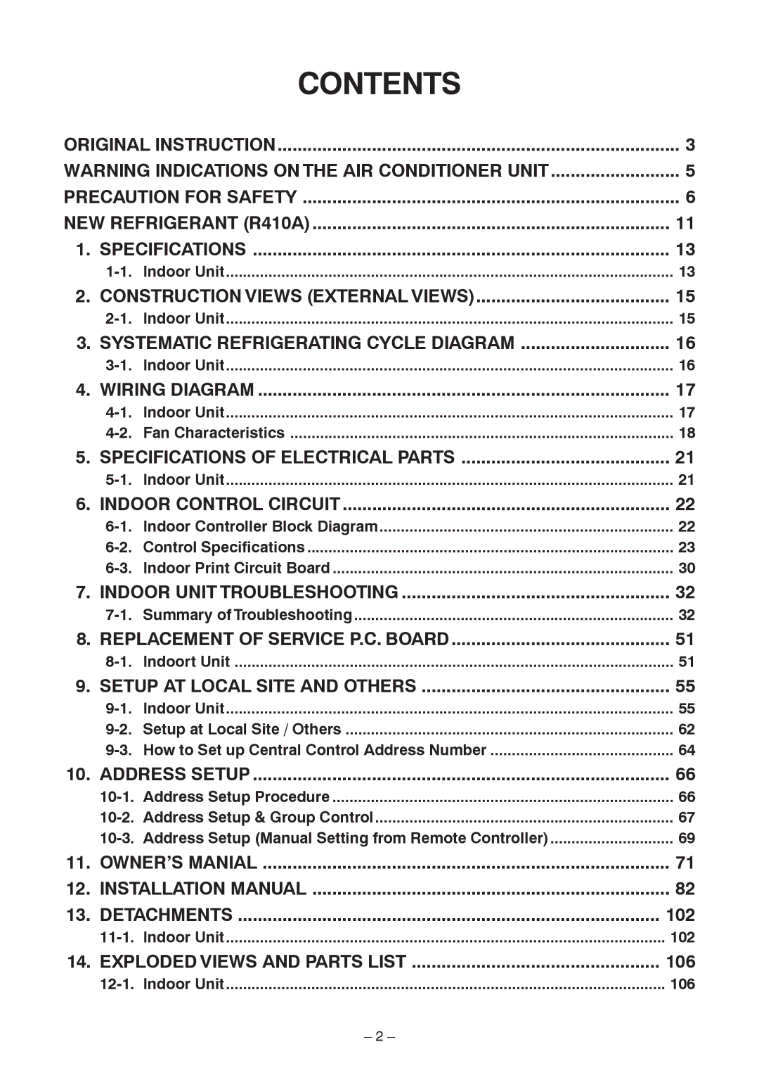 Toshiba RAV-SM2802DT-TR, RAV-SM2802DT-E, RAV-SM2242DT-TR service manual Contents 