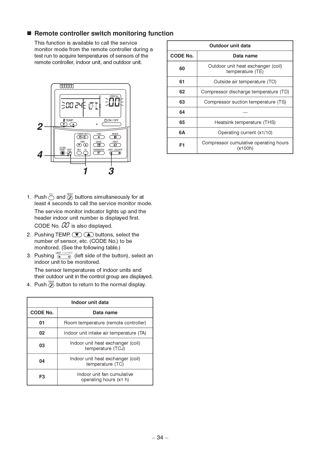 Toshiba RAV-SM2242DT-TR, RAV-SM2802DT-E, RAV-SM2802DT-TR service manual Remote controller switch monitoring function 