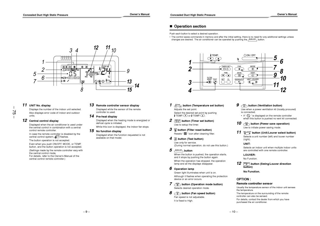 Toshiba RAV-SM2802DT-E, RAV-SM2242DT-TR, RAV-SM2802DT-TR service manual Operation section 