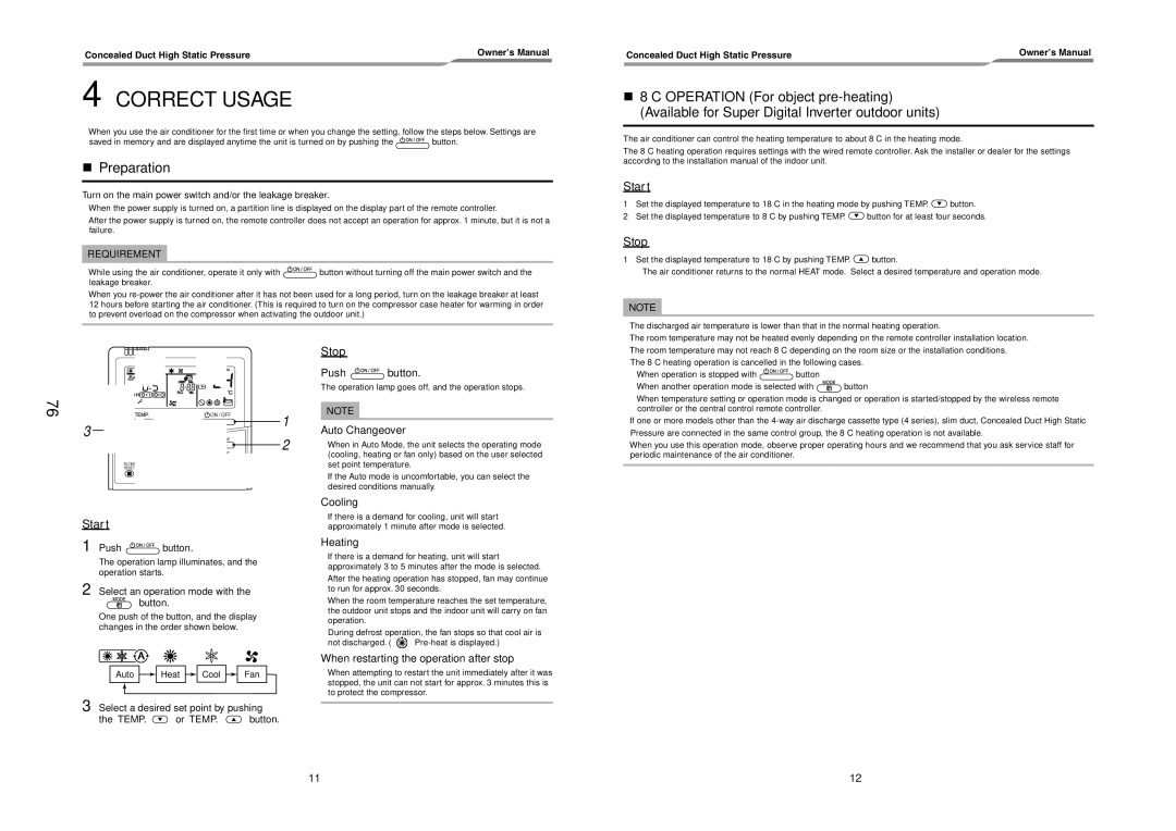 Toshiba RAV-SM2242DT-TR, RAV-SM2802DT-E, RAV-SM2802DT-TR service manual Correct Usage, Preparation, Start, Stop 