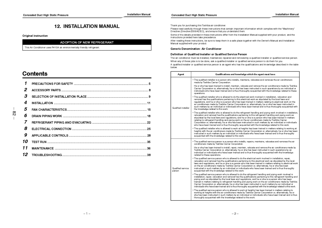 Toshiba RAV-SM2242DT-TR, RAV-SM2802DT-E, RAV-SM2802DT-TR service manual Installation Manual 