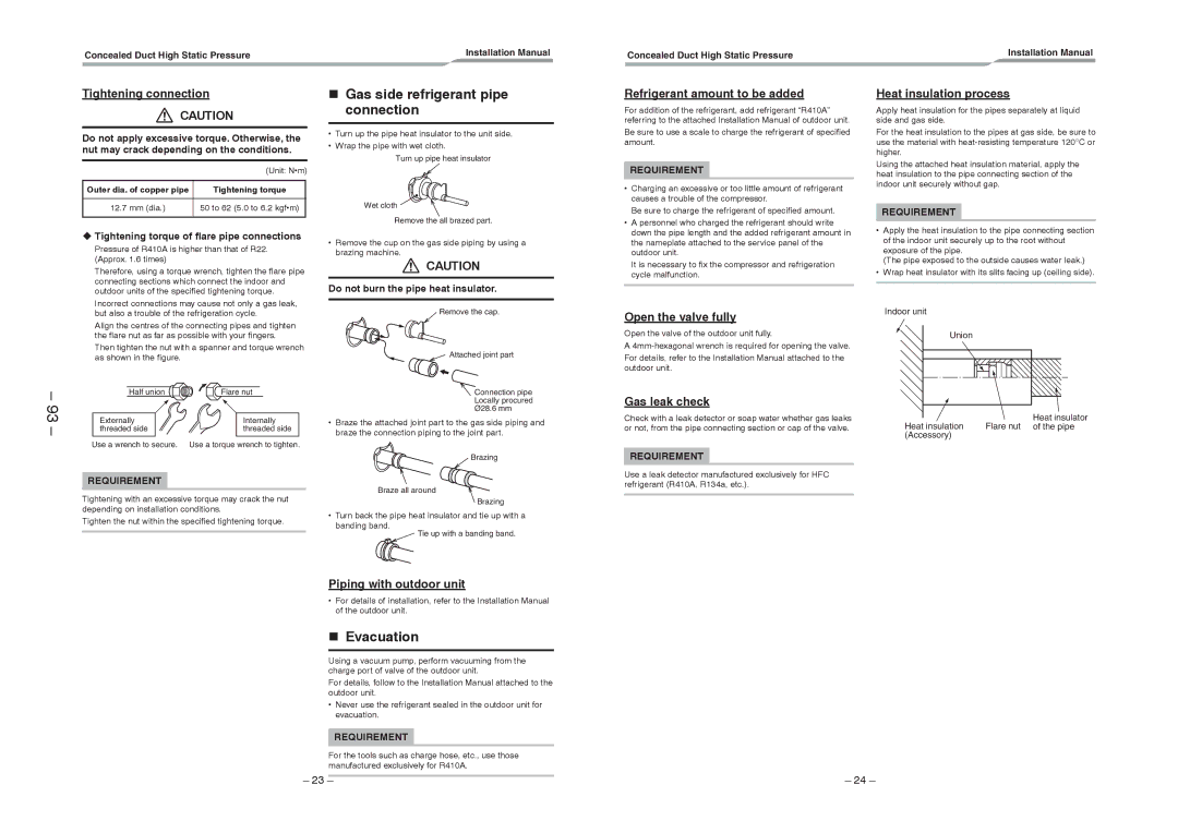 Toshiba RAV-SM2802DT-E, RAV-SM2242DT-TR, RAV-SM2802DT-TR service manual Gas side refrigerant pipe connection, Evacuation 