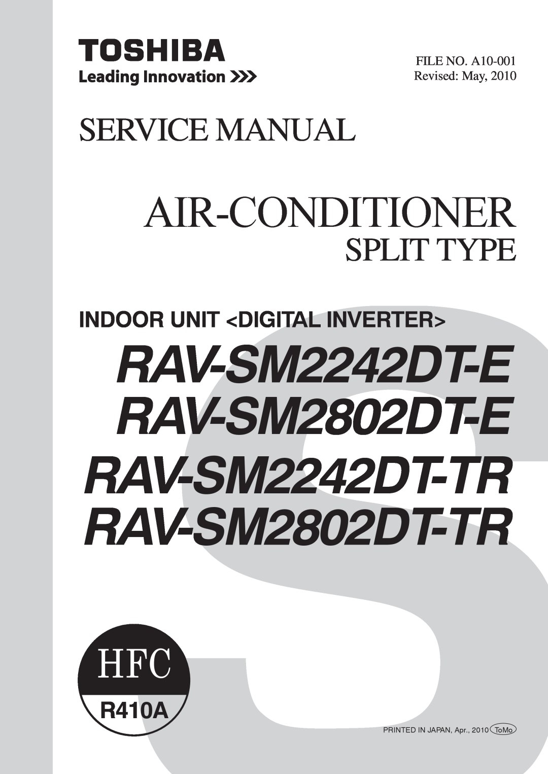 Toshiba installation manual Air Conditioner Split Type, RAV-SM2242DT-E RAV-SM2802DT-E, English, Français, Deutsch 