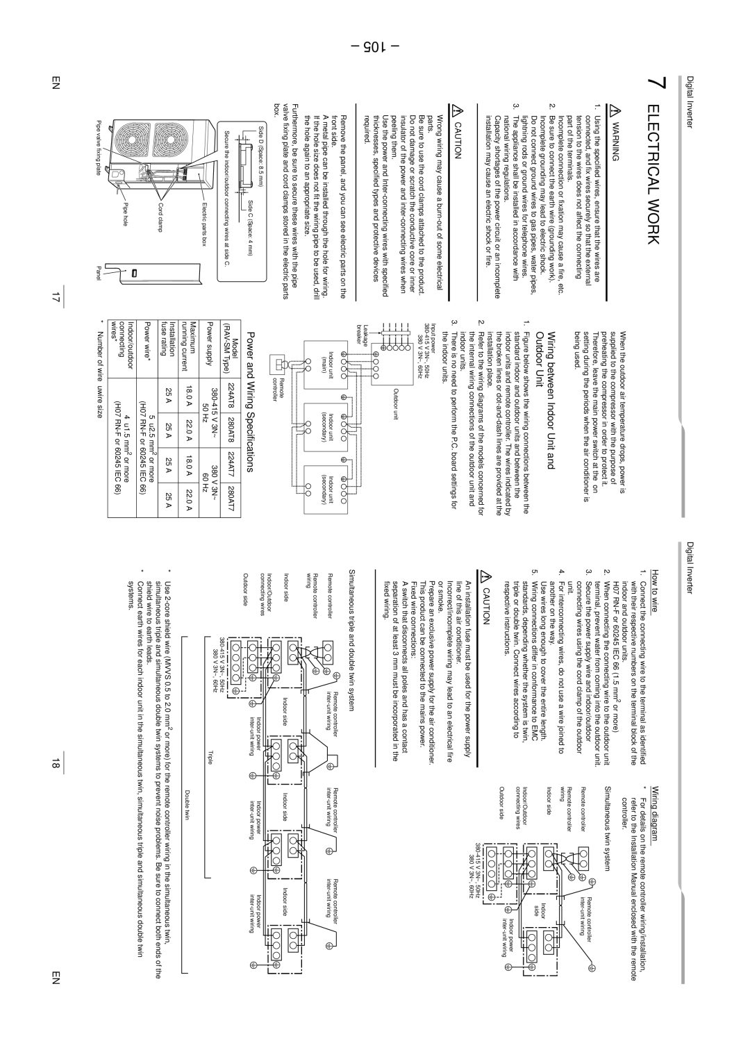 Toshiba RAV-SM2244AT7 Using the specified wires, ensure that the wires are, Part of the terminals, Respective instructions 