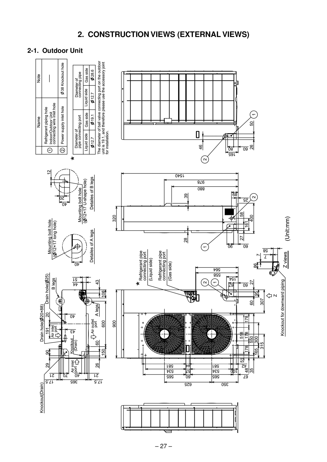 Toshiba RAV-SM2804AT8-E, RAV-SM2804AT8ZG-E, RAV-SM2244AT8ZG-E, RAV-SM2804AT8Z-E Construction Views External Views 