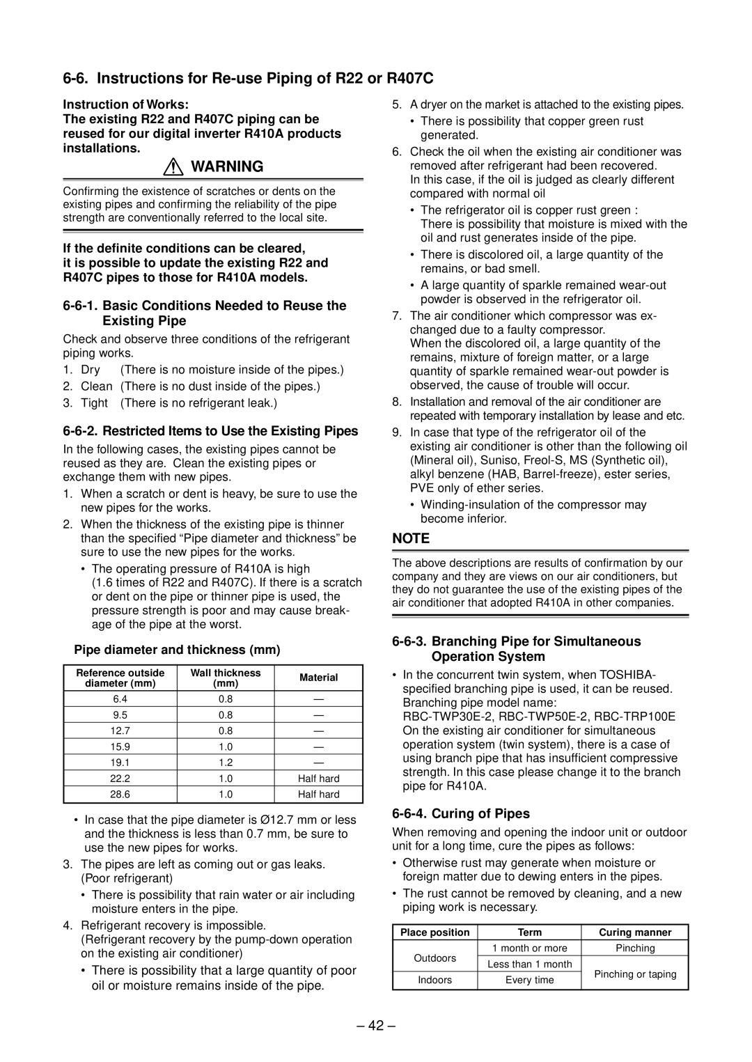 Toshiba RAV-SM2804AT7ZG Basic Conditions Needed to Reuse the Existing Pipe, Restricted Items to Use the Existing Pipes 