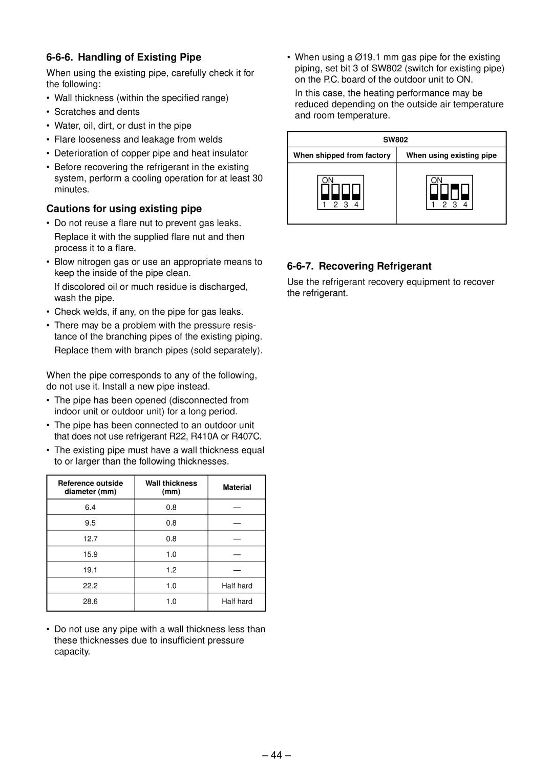 Toshiba RAV-SM2804AT8ZG-E, RAV-SM2244AT8ZG-E, RAV-SM2804AT8Z-E Handling of Existing Pipe, Recovering Refrigerant 