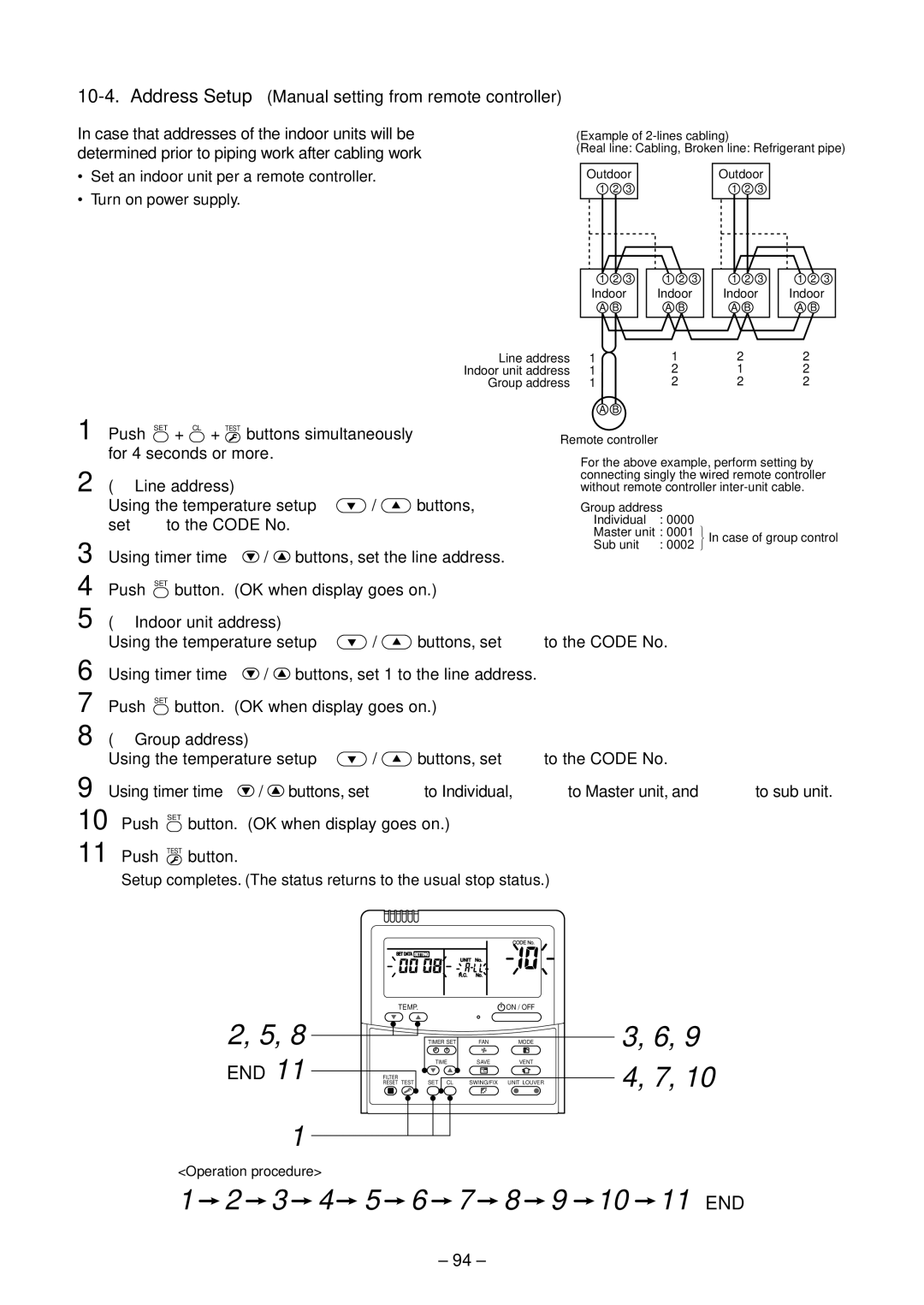 Toshiba RAV-SM2244AT7, RAV-SM2804AT8ZG-E, RAV-SM2244AT8ZG-E Address Setup Manual setting from remote controller 