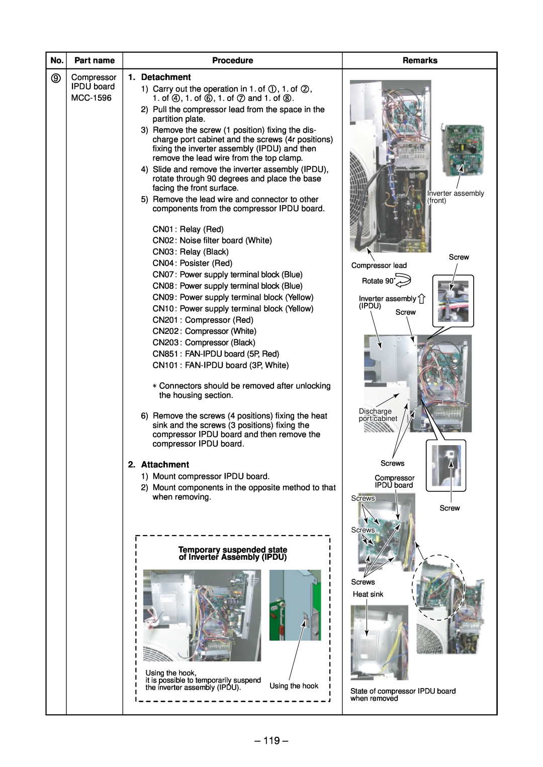 Toshiba RAV-SM2804AT7ZG, RAV-SM2804AT8ZG-E, RAV-SM2244AT8ZG-E, RAV-SM2804AT8Z-E 119, 9Compressor 1. Detachment, Attachment 