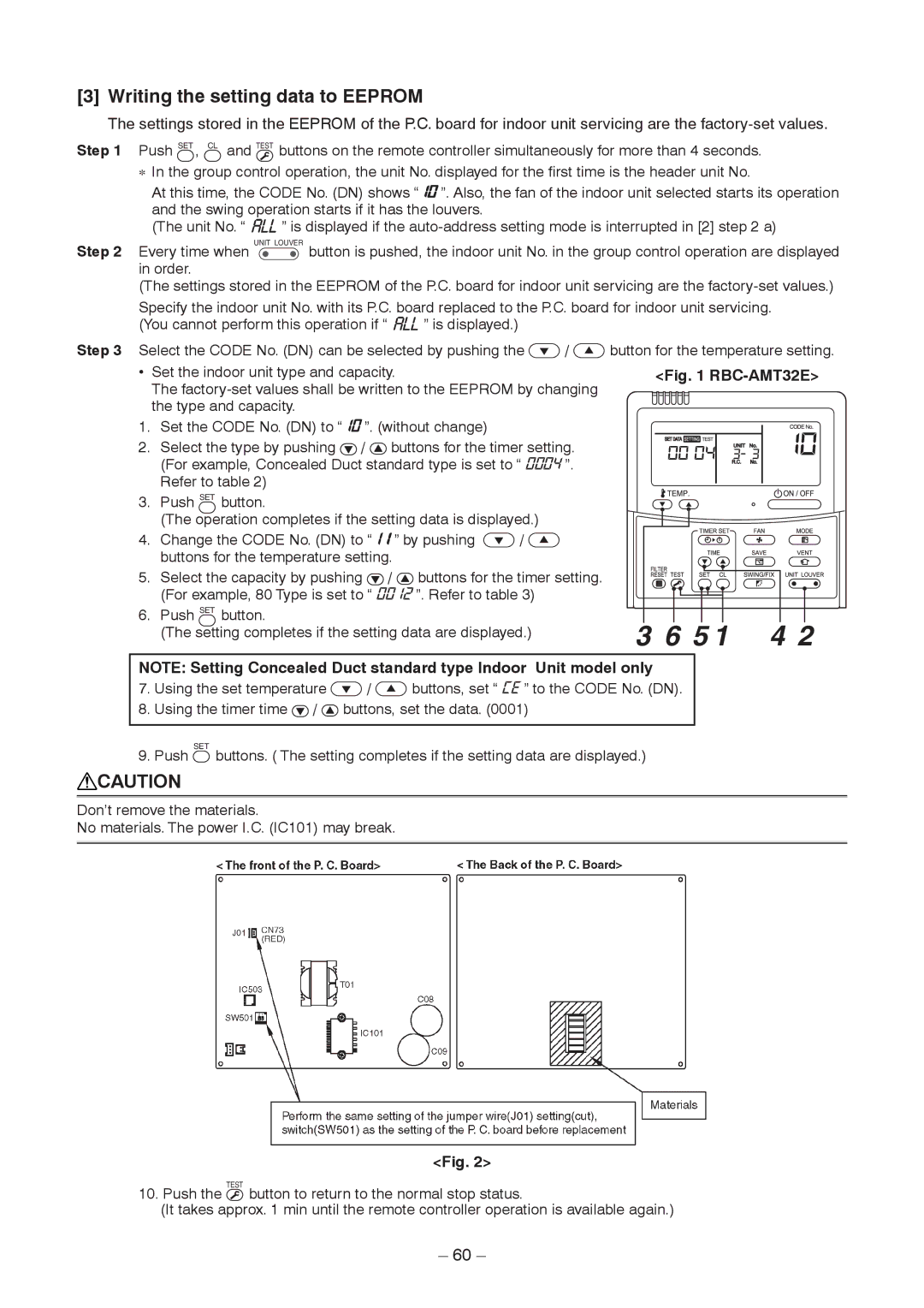 Toshiba RAV-SM806BT-E, RAV-SM566BT-E Writing the setting data to Eeprom, Refer to table Button for the temperature setting 