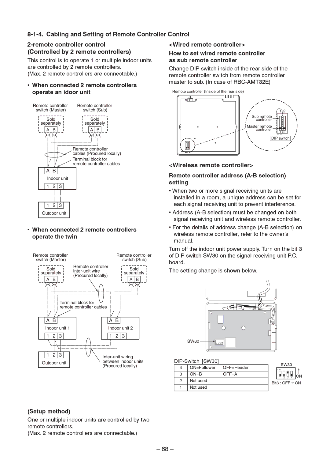 Toshiba RAV-SM1606BT-TR Wireless remote controller, When connected 2 remote controllers operate an idoor unit 