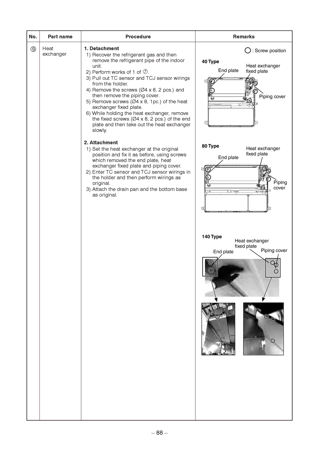 Toshiba RAV-SM566BT-E, RAV-SM406BT-TR Heat, Perform works of 1, Set the heat exchanger at the original, As original 