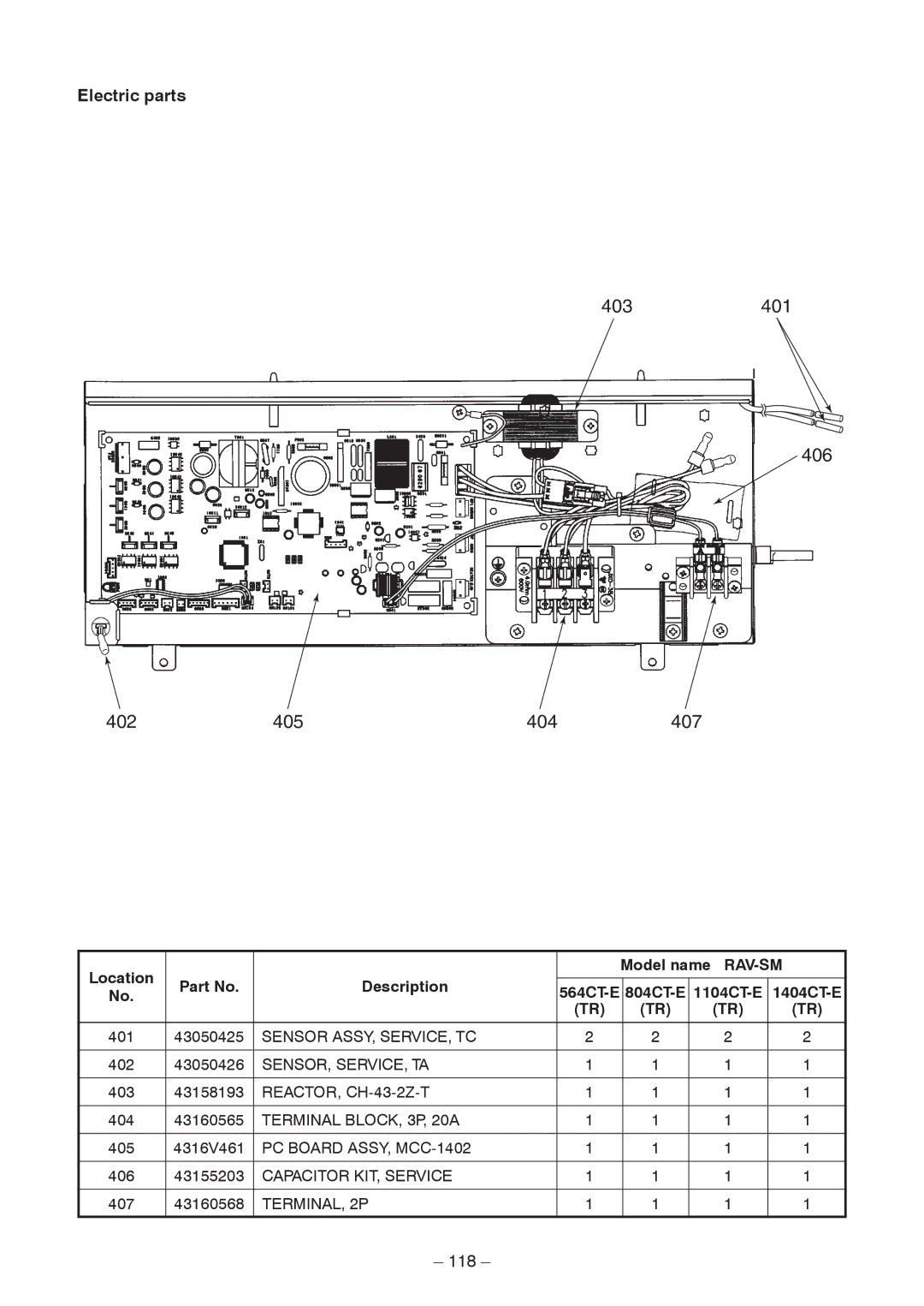 Toshiba RAV-SM804BT-E, RAV-SM454MUT-E, RAV-SM404MUT-TR, RAV-SM1404BT-E 118, Description 564CT-E 804CT-E 1104CT-E 1404CT-E 