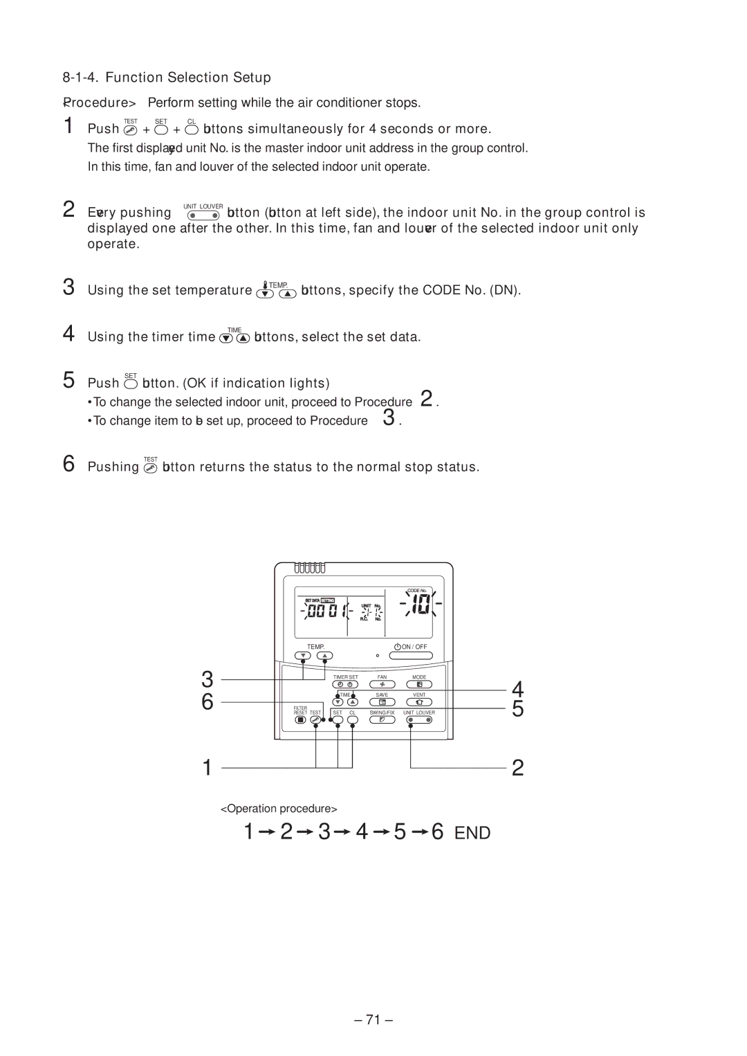 Toshiba RAV-SM404MUT-TR Function Selection Setup, TEMP. buttons, specify the Code No. DN, Using the set temperature 