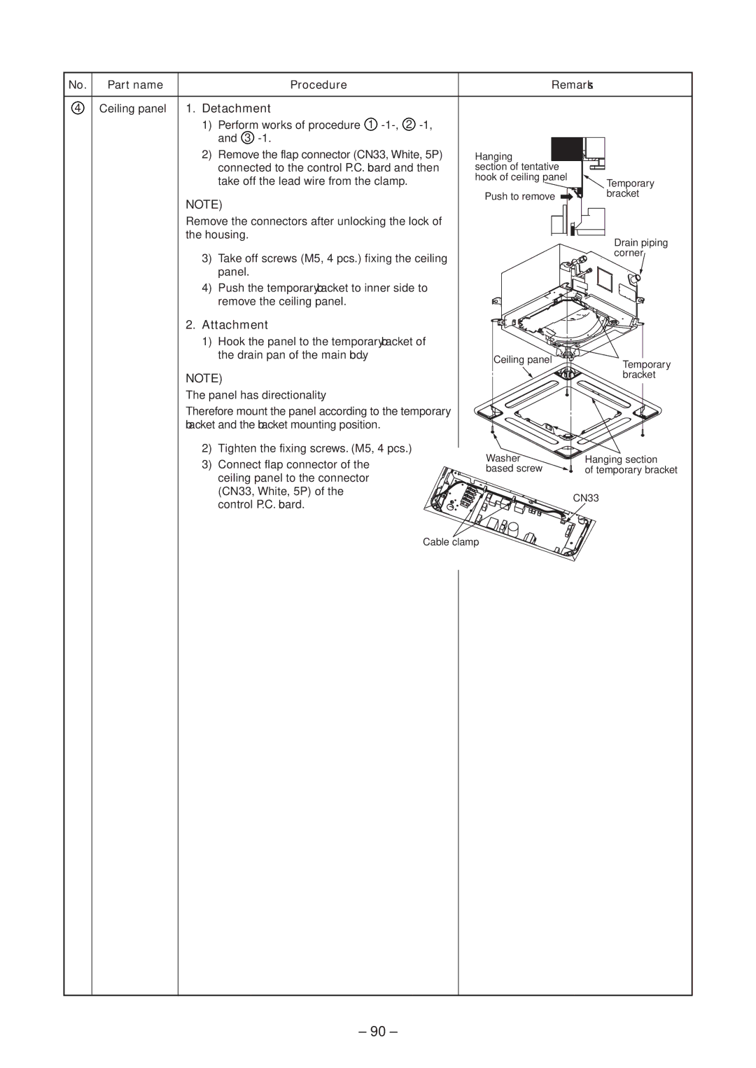 Toshiba RAV-SM804BT-E, RAV-SM454MUT-E, RAV-SM404MUT-TR Part name Procedure Remarks Ceiling panel, Panel has directionality 