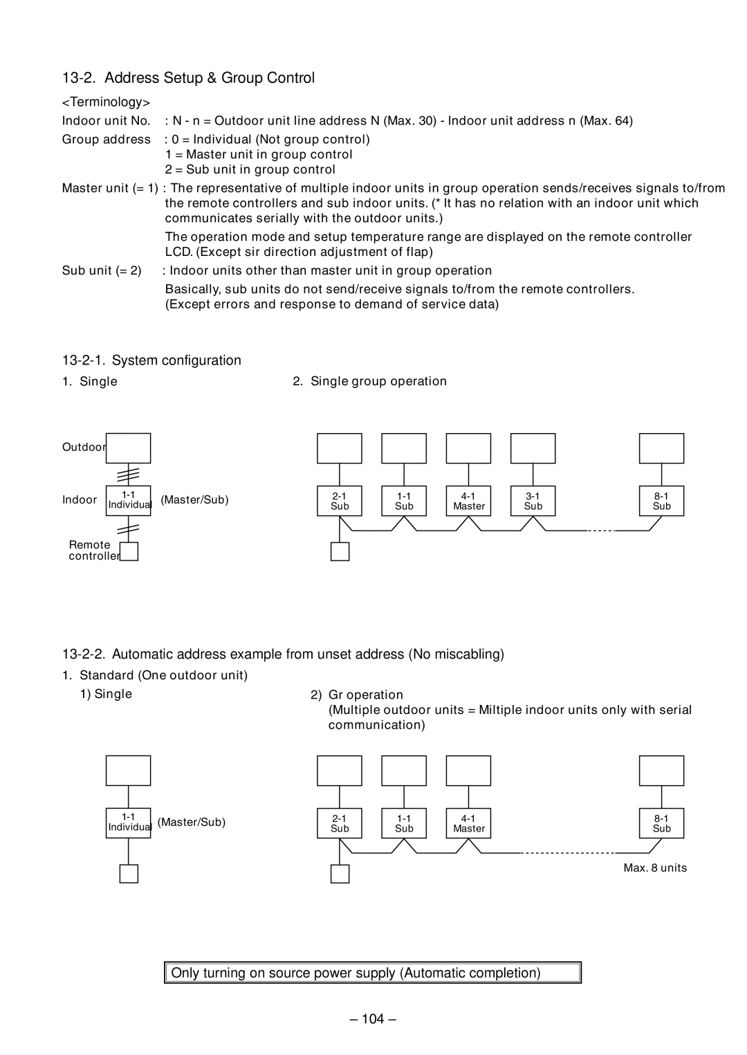 Toshiba RAV-SM560UT-E, RAV-SM800AT-E, RAV-SM800UT-E, RAV-SM560AT-E Address Setup & Group Control, System configuration, 104 