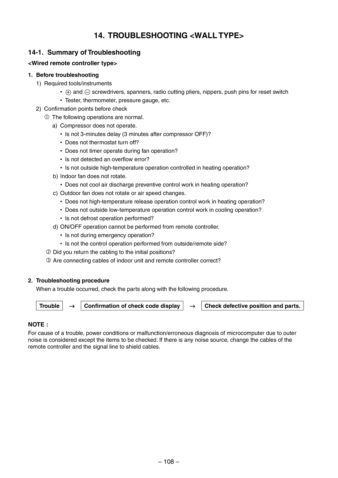 Toshiba RAV-SM800AT-E, RAV-SM800UT-E, RAV-SM560UT-E, RAV-SM560AT-E, RAV-SM560BT-E service manual Troubleshooting Wall Type, 108 