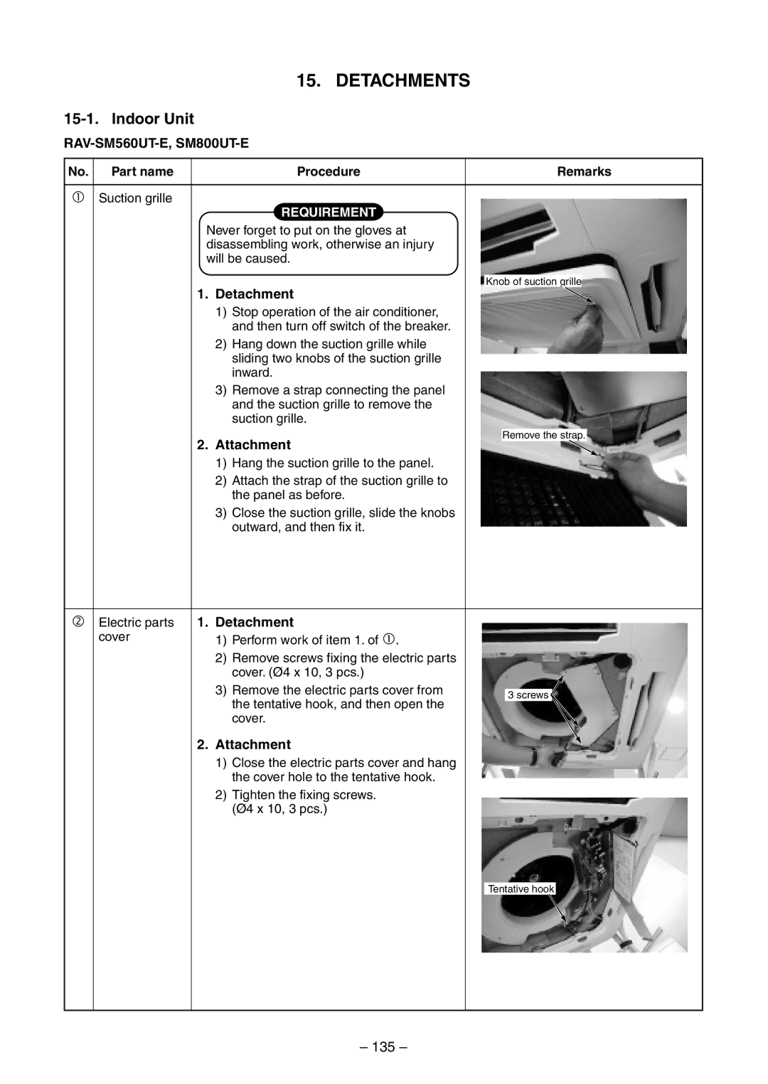 Toshiba RAV-SM560AT-E, RAV-SM800AT-E, RAV-SM800UT-E 135, Detachment, Attachment, No. Part name Procedure Remarks 