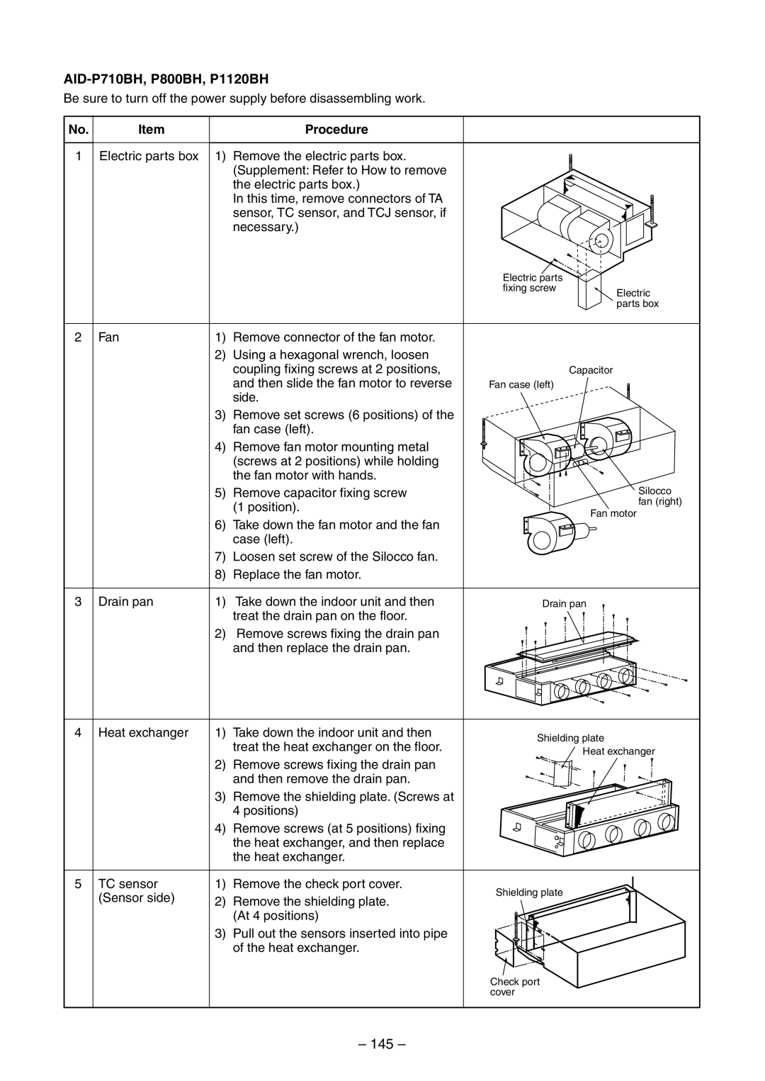 Toshiba RAV-SM800UT-E, RAV-SM800AT-E, RAV-SM560UT-E, RAV-SM560AT-E, RAV-SM560BT-E 145, AID-P710BH, P800BH, P1120BH, Procedure 