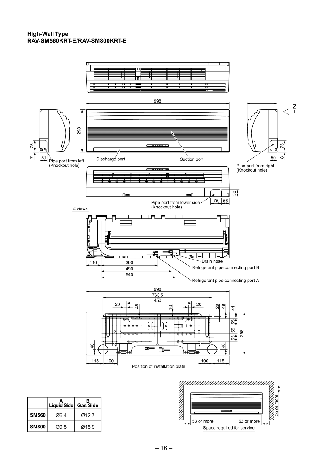 Toshiba RAV-SM560BT-E, RAV-SM800AT-E, RAV-SM800UT-E, RAV-SM560UT-E service manual High-Wall Type RAV-SM560KRT-E/RAV-SM800KRT-E 