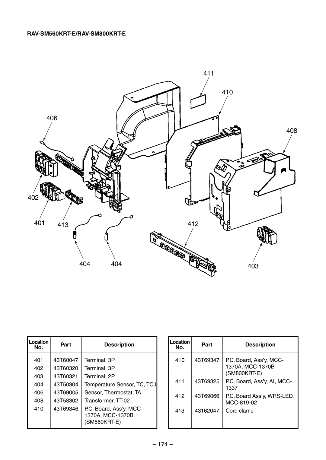 Toshiba RAV-SM800AT-E, RAV-SM800UT-E, RAV-SM560UT-E, RAV-SM560AT-E service manual 411 410 406 408 402 401 413 412 404 403, 174 