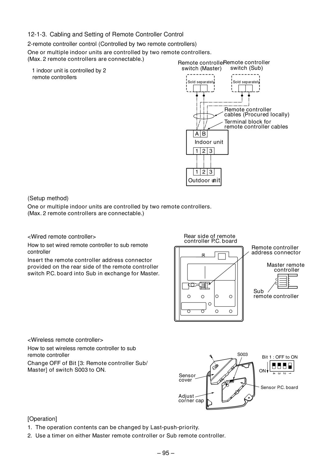 Toshiba RAV-SM800BT-E Cabling and Setting of Remote Controller Control, Setup method, Wireless remote controller 