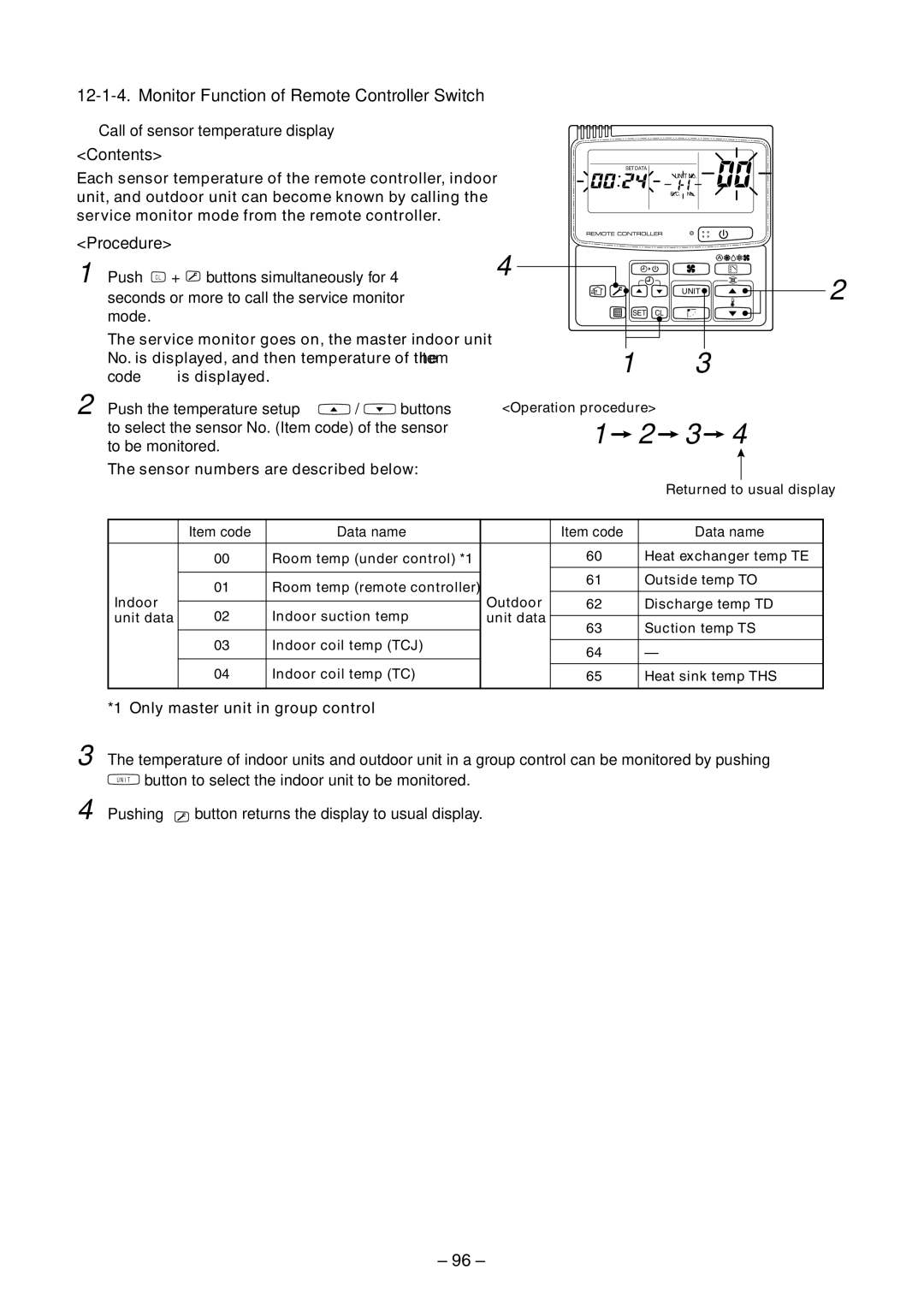 Toshiba RAV-SM800AT-E, RAV-SM800UT-E, RAV-SM560UT-E Monitor Function of Remote Controller Switch, Contents, Procedure 