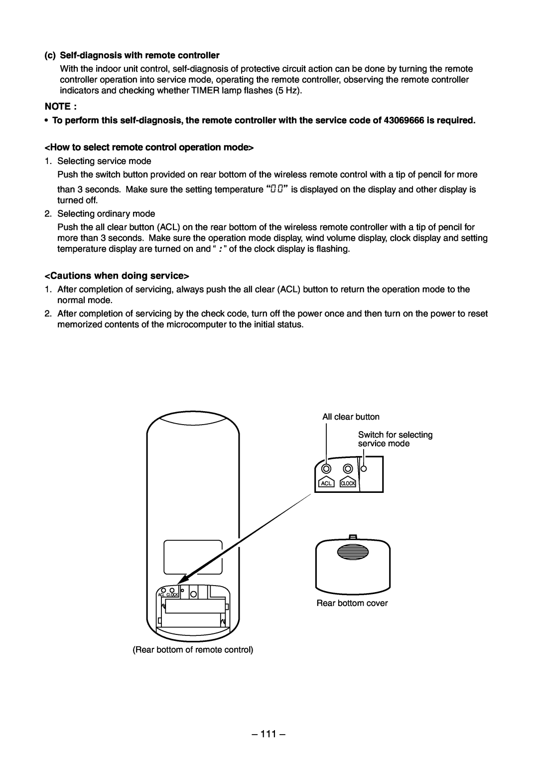 Toshiba RAV-SM560AT-E, RAV-SM800AT-E 111, <How to select remote control operation mode>, <Cautions when doing service> 