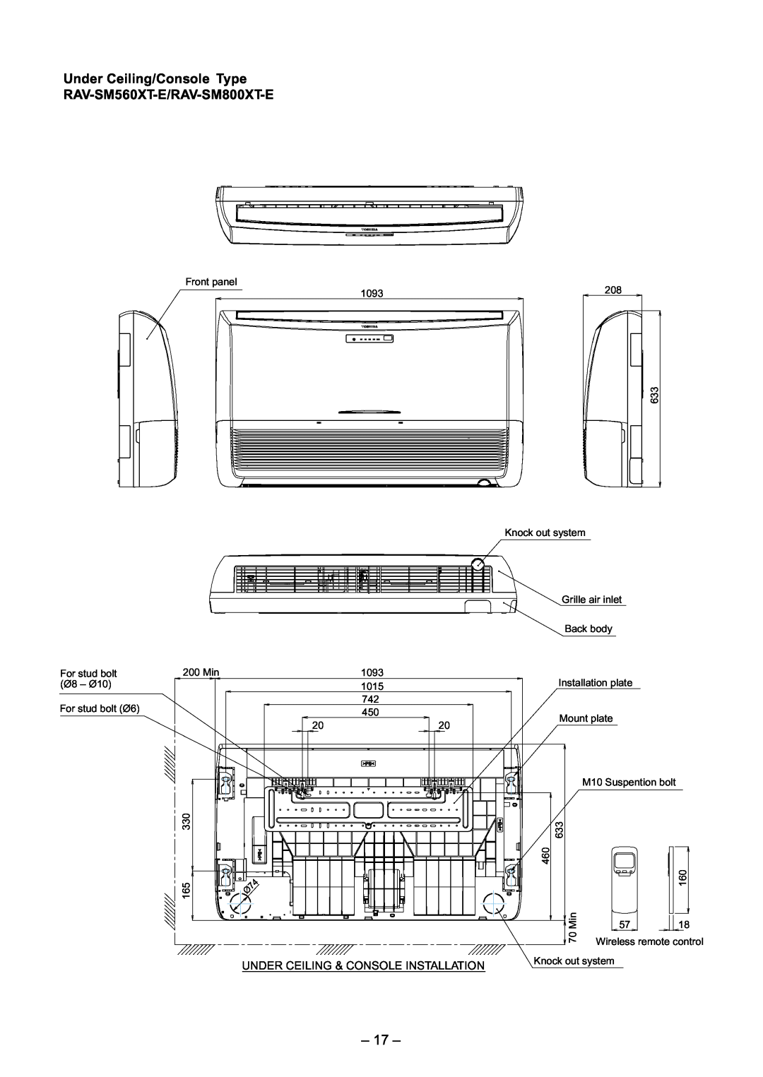 Toshiba RAV-SM800BT-E, RAV-SM800AT-E, RAV-SM800UT-E 17, Under Ceiling/Console Type, RAV-SM560XT-E/RAV-SM800XT-E 