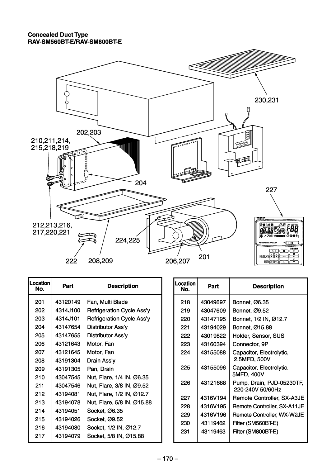 Toshiba RAV-SM560UT-E, RAV-SM800AT-E, RAV-SM800UT-E 170, Concealed Duct Type RAV-SM560BT-E/RAV-SM800BT-E, Part, Description 