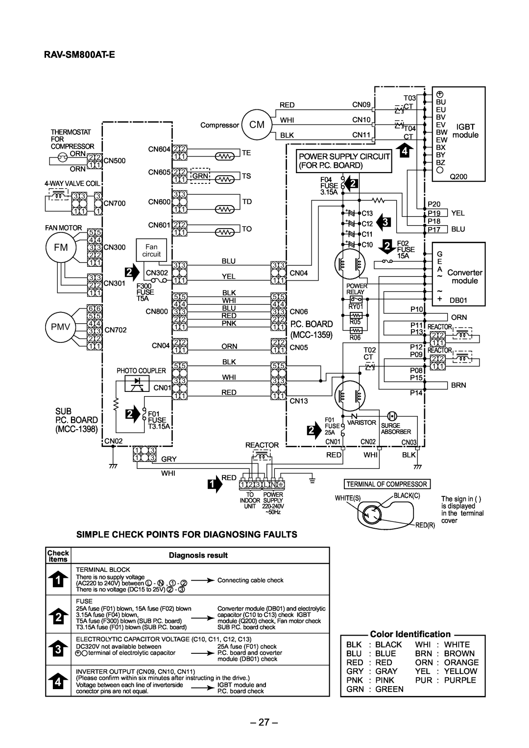 Toshiba RAV-SM560AT-E, RAV-SM800UT-E, RAV-SM560UT-E, RAV-SM560BT-E, RAV-SM800BT-E 27, RAV-SM800AT-E, P.C. Board, MCC-1359 