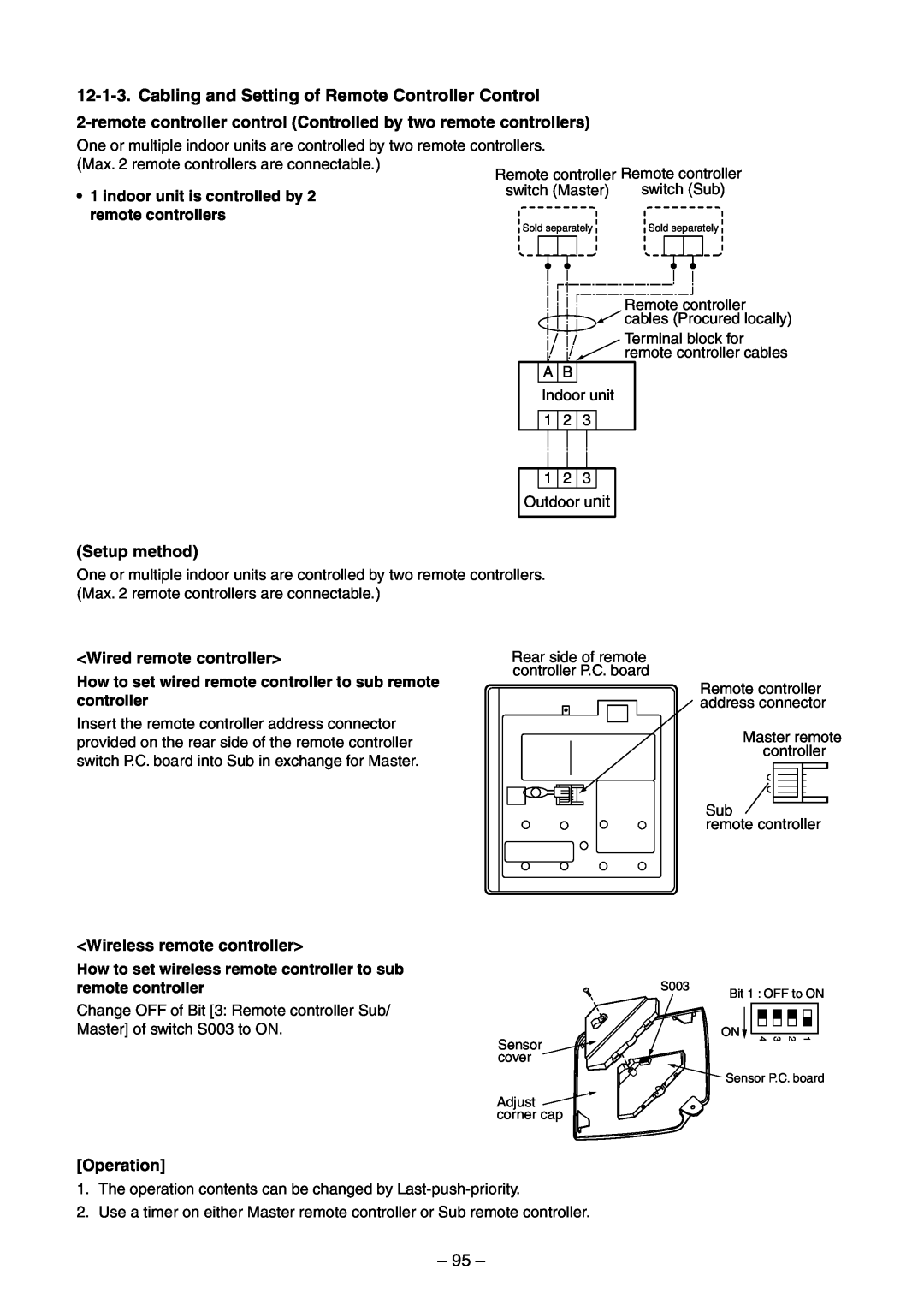 Toshiba RAV-SM800BT-E, RAV-SM800AT-E 95, Setup method, <Wired remote controller>, <Wireless remote controller>, Operation 