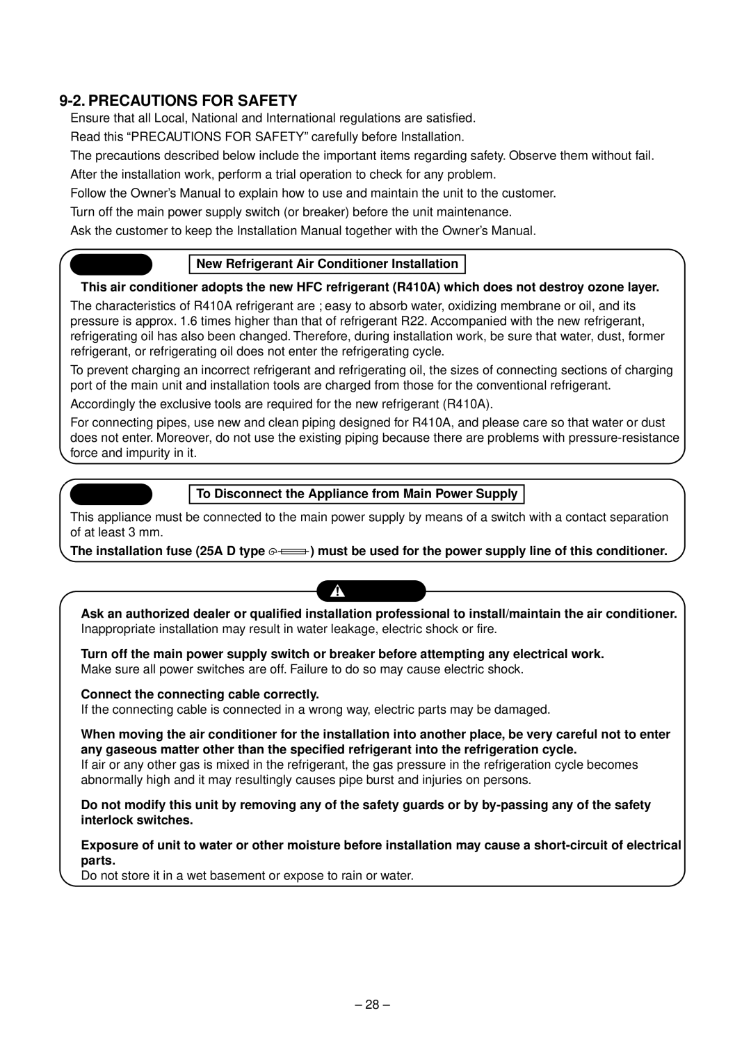 Toshiba RAV-SM800XT-E, RAV-SM560XT-E Precautions for Safety, To Disconnect the Appliance from Main Power Supply 