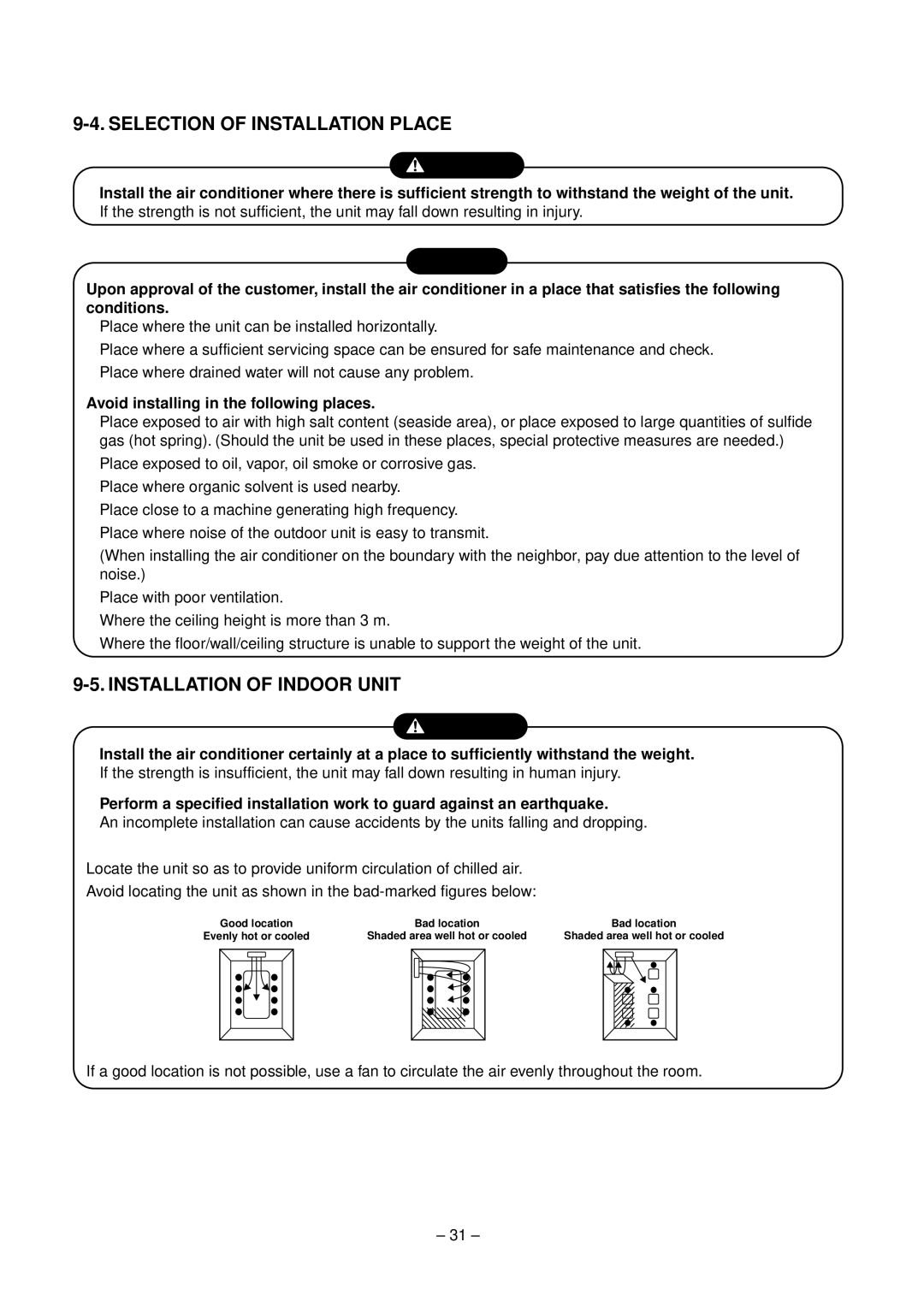 Toshiba RAV-SM560XT-E, RAV-SM800XT-E Selection of Installation Place, Avoid installing in the following places 