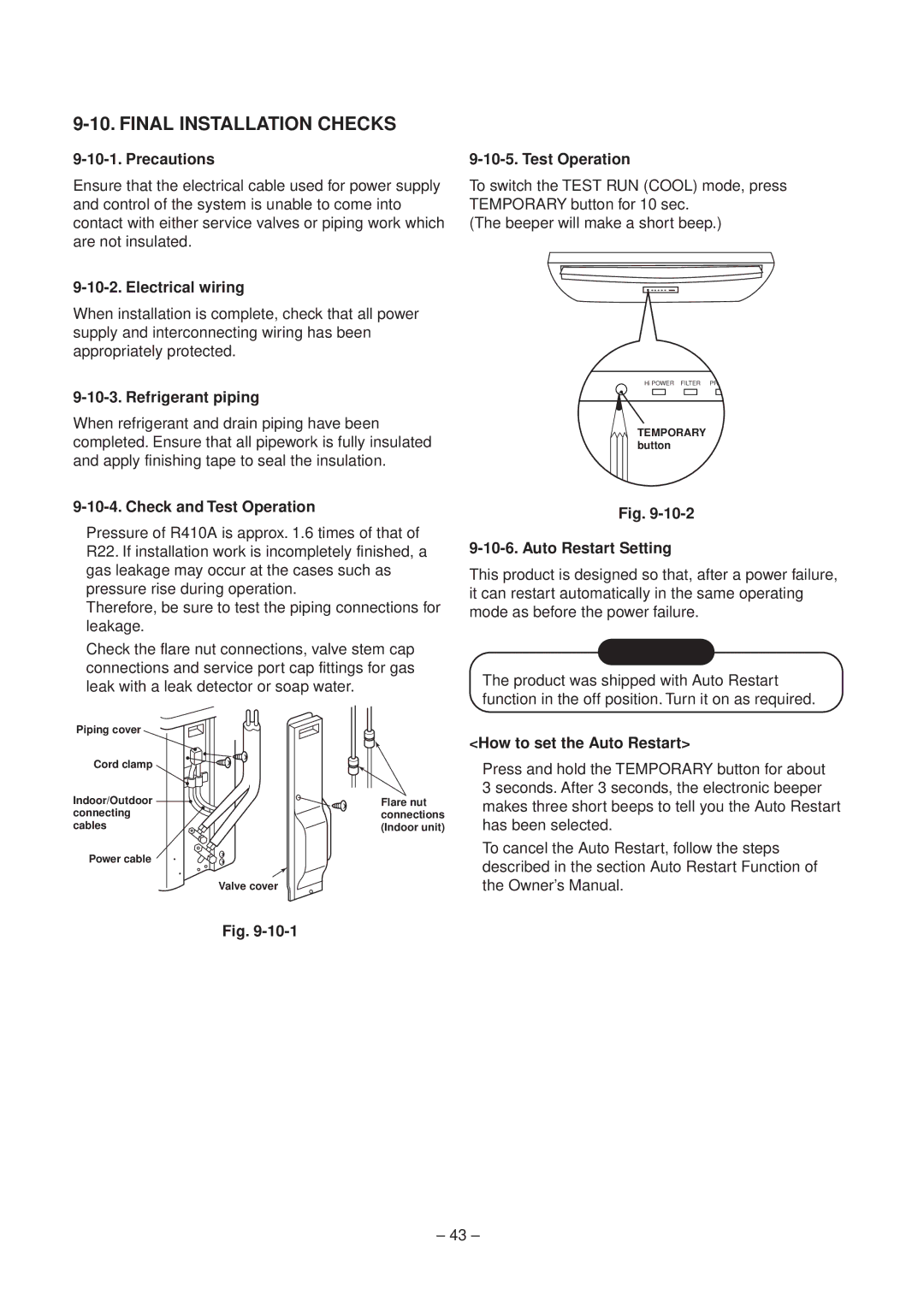 Toshiba RAV-SM560XT-E, RAV-SM800XT-E service manual Final Installation Checks 