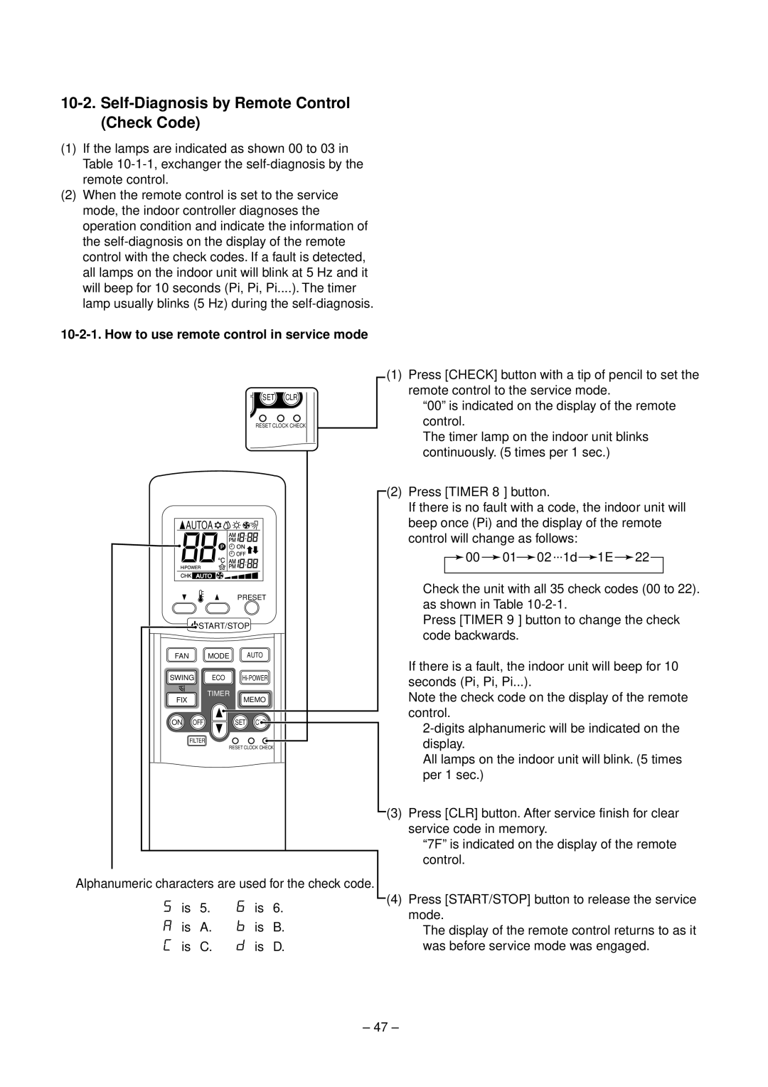 Toshiba RAV-SM560XT-E service manual Self-Diagnosis by Remote Control Check Code, How to use remote control in service mode 