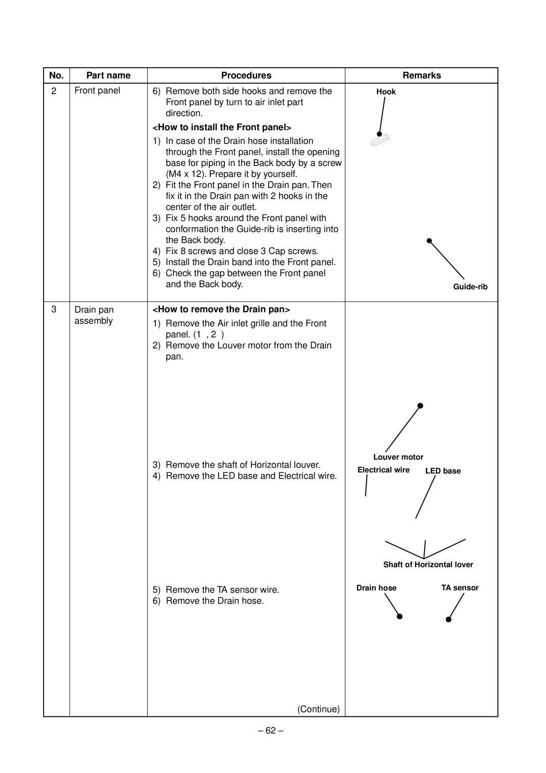 Toshiba RAV-SM800XT-E, RAV-SM560XT-E service manual How to remove the Drain pan 