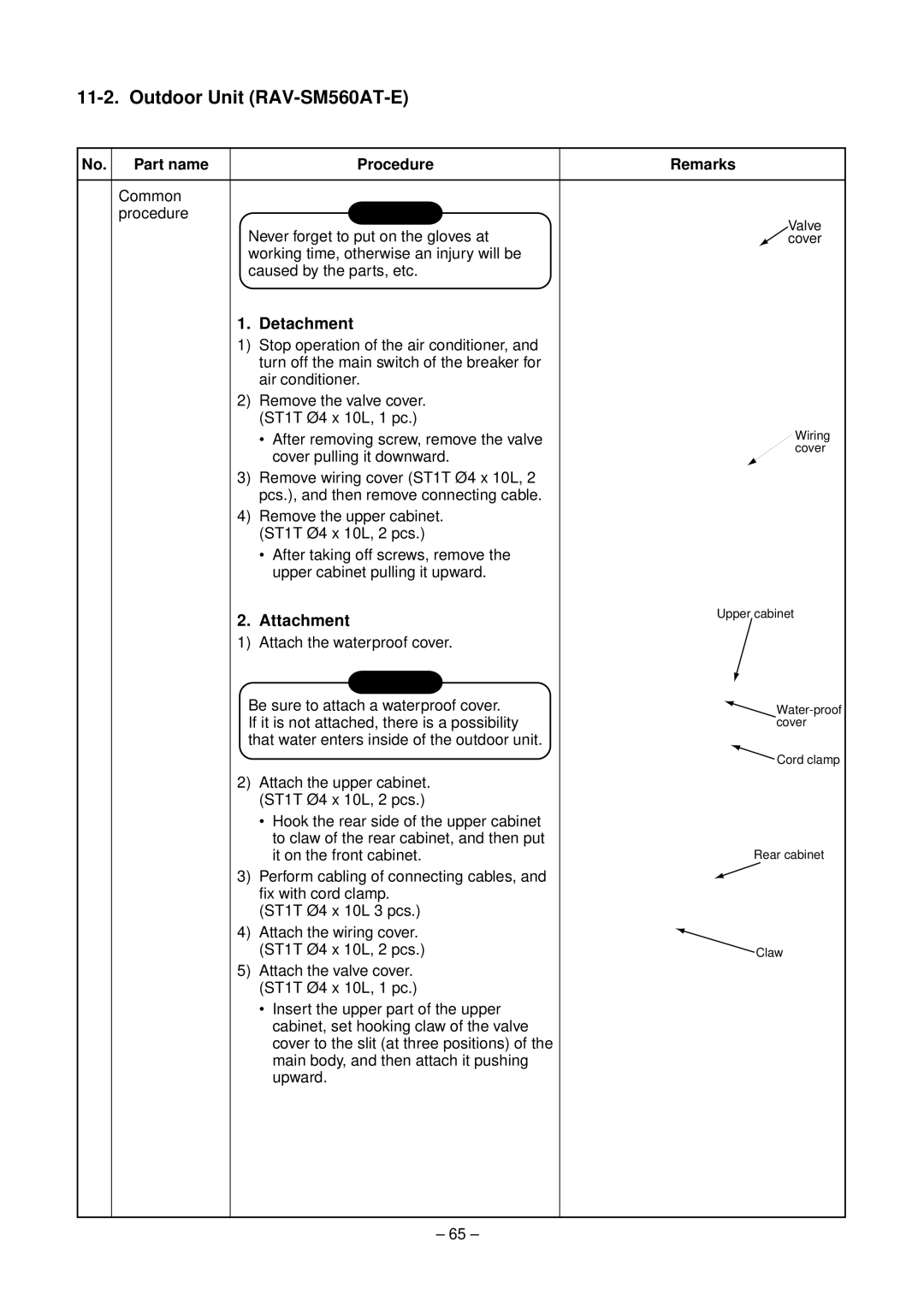 Toshiba RAV-SM560XT-E, RAV-SM800XT-E service manual Detachment, No. Part name Procedure Remarks 