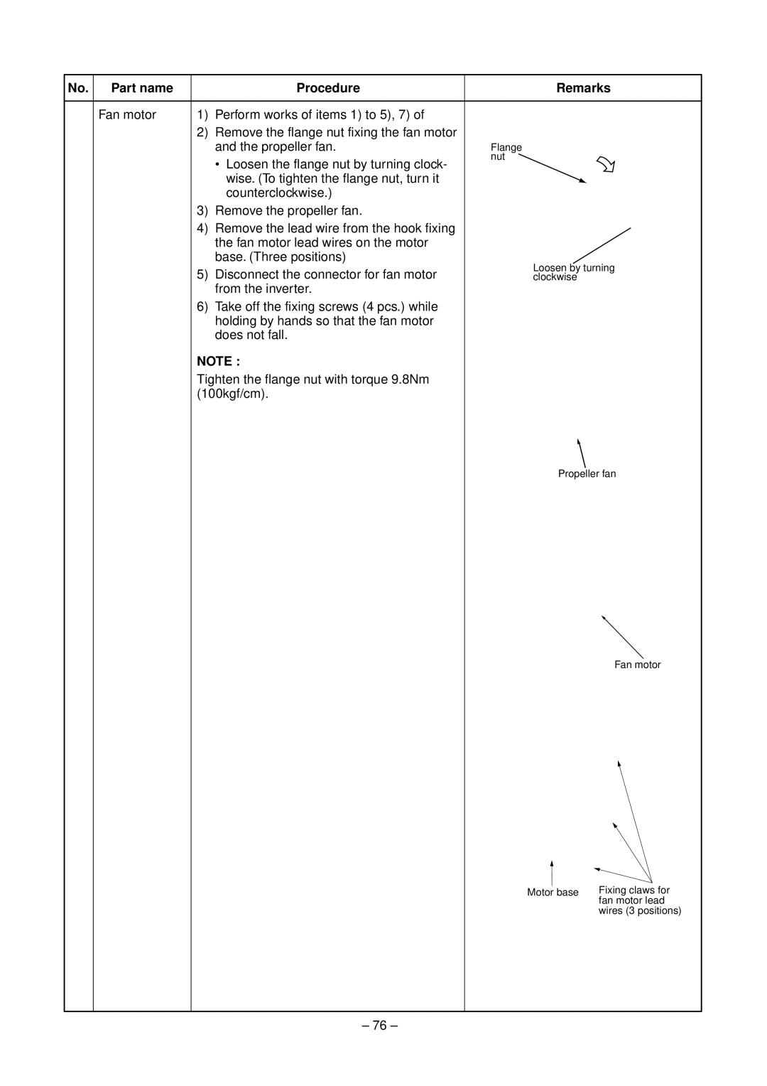 Toshiba RAV-SM800XT-E, RAV-SM560XT-E service manual Loosen the flange nut by turning clock 