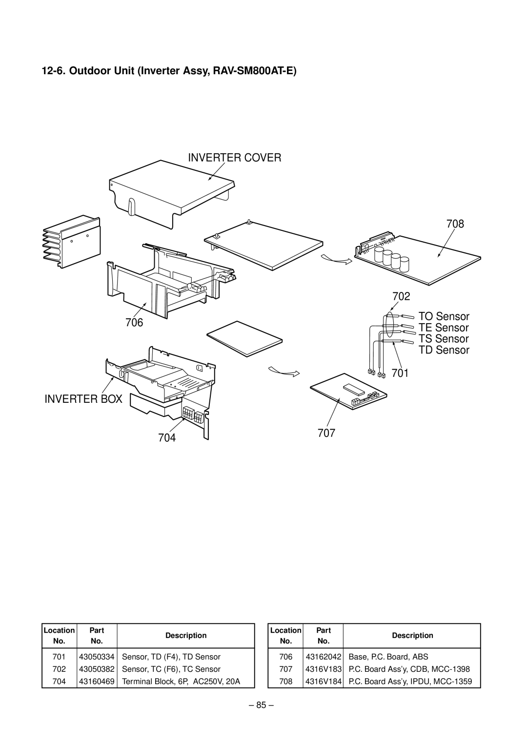 Toshiba RAV-SM560XT-E, RAV-SM800XT-E service manual Inverter BOX, Outdoor Unit Inverter Assy, RAV-SM800AT-E 