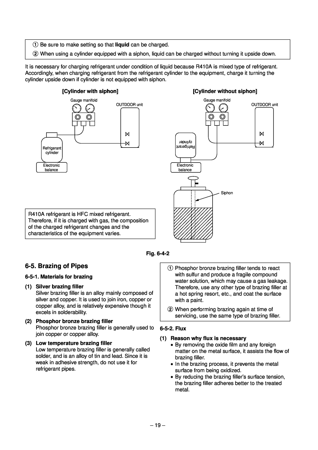 Toshiba RAV-SM560XT-E service manual Brazing of Pipes, Cylinder with siphon, Cylinder without siphon, Materials for brazing 