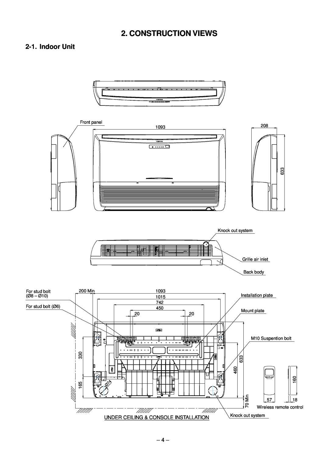 Toshiba RAV-SM800XT-E, RAV-SM560XT-E service manual Construction Views, Indoor Unit 