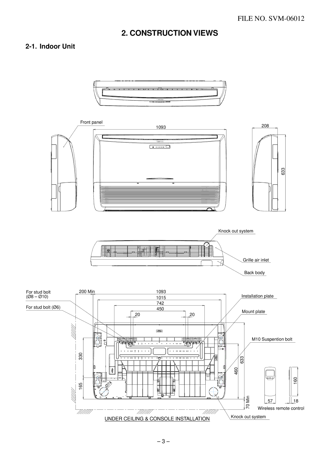 Toshiba RAV-SM562AT-E, RAV-SM802XT-E, RAV-SM802AT-E service manual Construction Views, Indoor Unit 