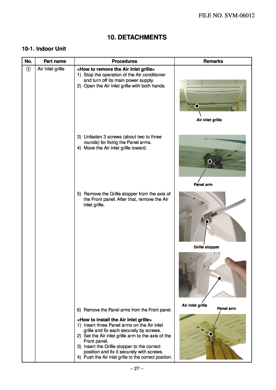 Toshiba RAV-SM562AT-E, RAV-SM802XT-E, RAV-SM802AT-E service manual Detachments, Indoor Unit, FILE NO. SVM-06012 