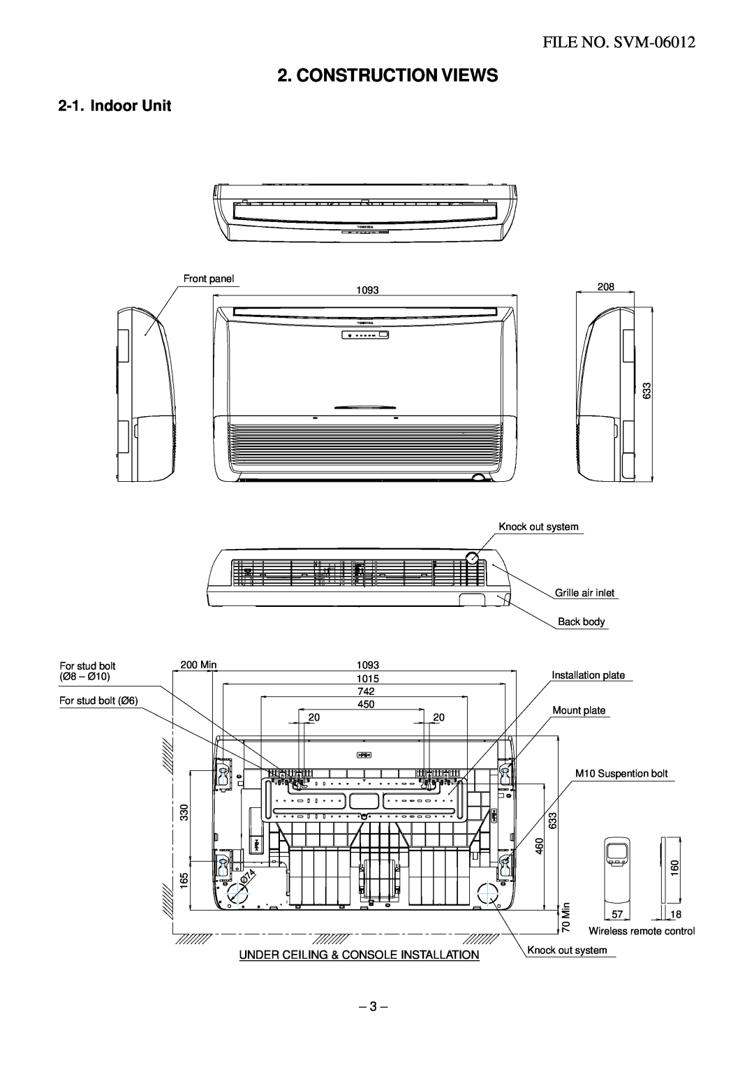 Toshiba RAV-SM562AT-E, RAV-SM802XT-E, RAV-SM802AT-E service manual Construction Views, Indoor Unit, FILE NO. SVM-06012 