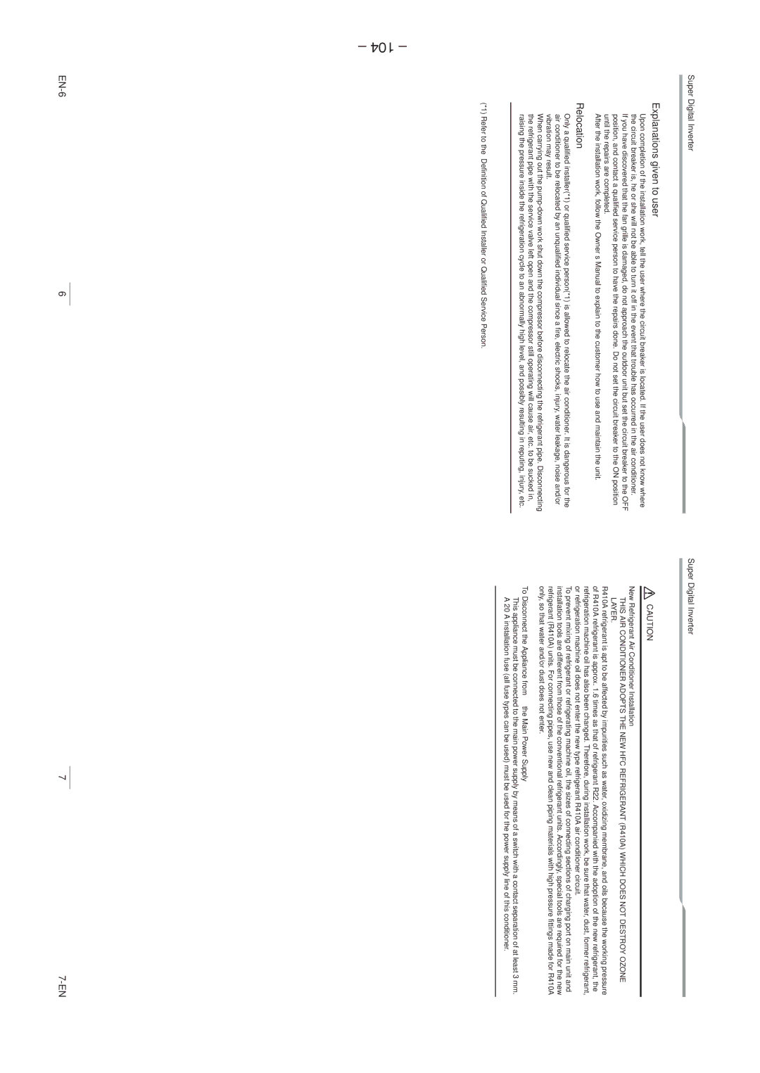 Toshiba RAV-SP1404AT8-TR, RAV-SP1104AT8ZG-TR, RAV-SP1104AT8-TR, RAV-SP1404AT8Z-TR Explanations given to user, Relocation 