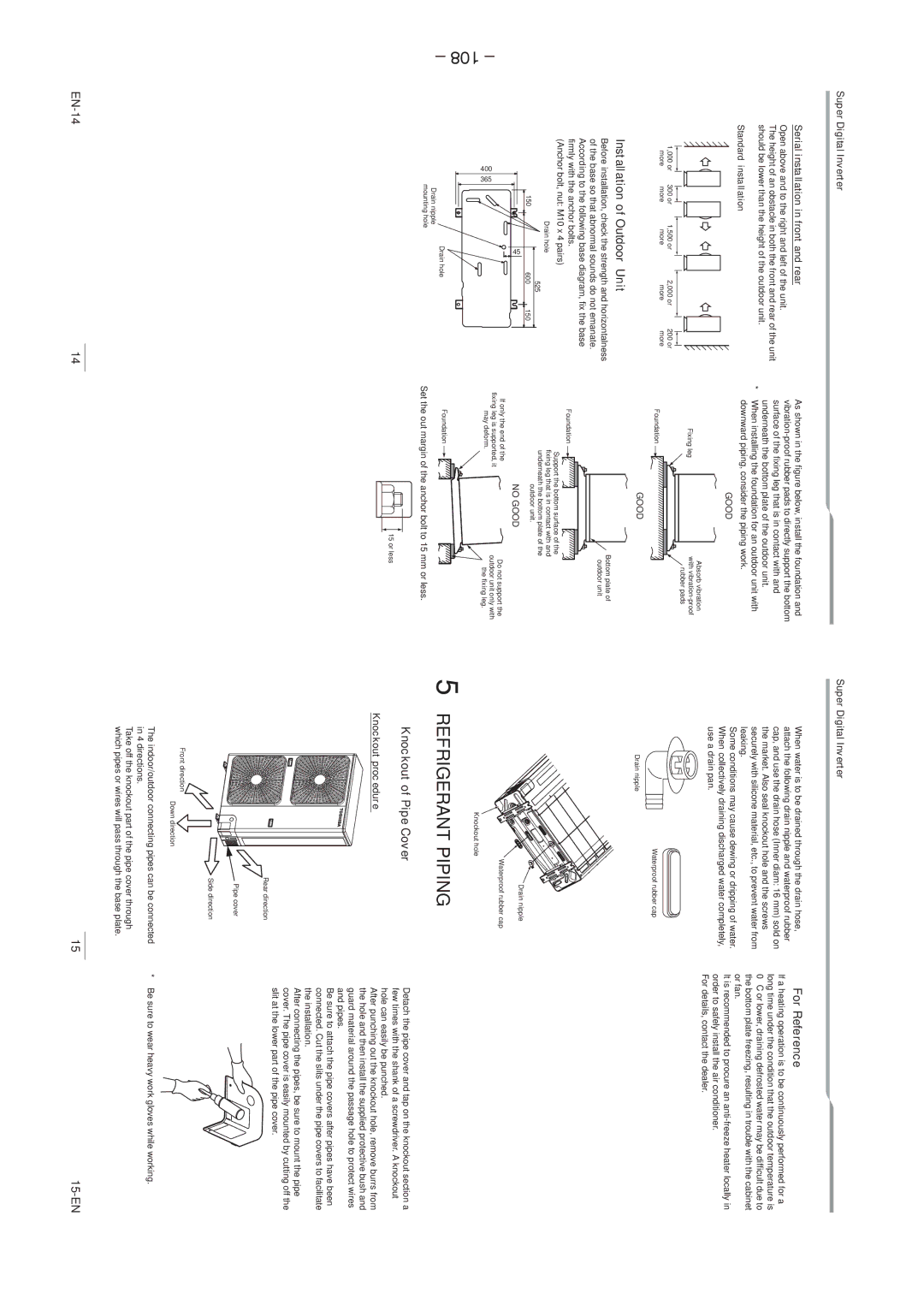 Toshiba RAV-SP1404AT8-E 108, Installation of Outdoor Unit, For Reference, Knockout of Pipe Cover, Knockout procedure 