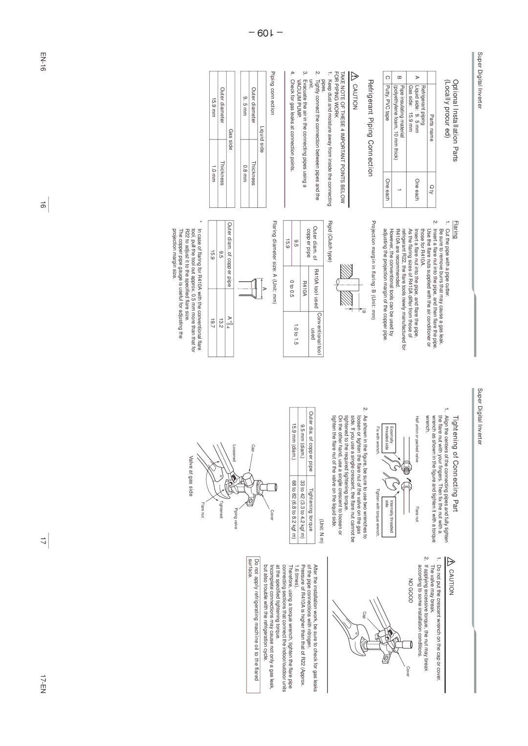 Toshiba RAV-SP1404AT8ZG-E service manual 109, Optional Installation Parts Locally procured, Tightening of Connecting Part 